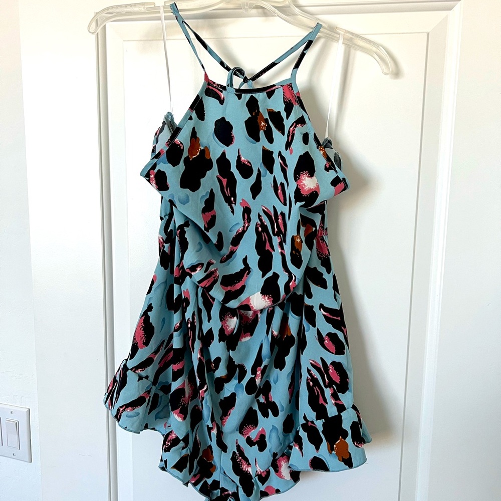 Large animal print shorts romper